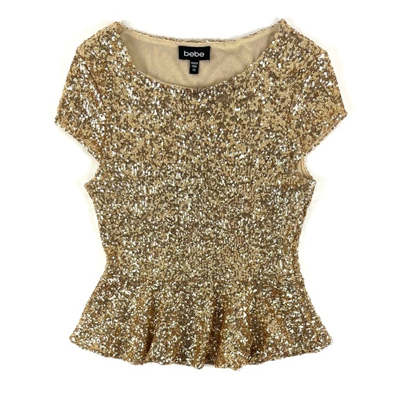 Bebe Gold Sequin Peplum Top - Picture 3 of 9
